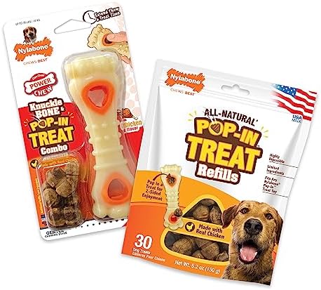 Nylabone Power Chew Knuckle Bone & Pop-in Dog Treat Toy & 30 Treat Refills