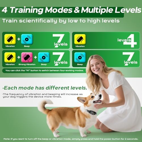 Dog Bark Collar for Large Medium Small Dogs, Smart Rechargeable Barking Collar with 5-Level Sensitivity, 4 Beep & Vibration Modes, Waterproof