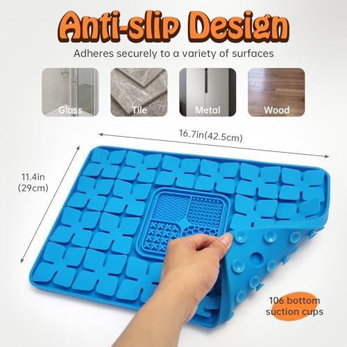 Lick Snuffle Mat for Dogs & Cats with Suction Cups, 2 in 1 Silicone Pet Food Mats Interactive Slow Feeder Licking Toy for Anxiety Relief, Upgraded Lick Mats for All Breeds (Blue, 16.7in x 11.4in)
