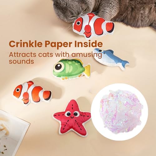 4 Pack Catnip Toys, Fish Shape Crinkle Toys for Indoor Cats