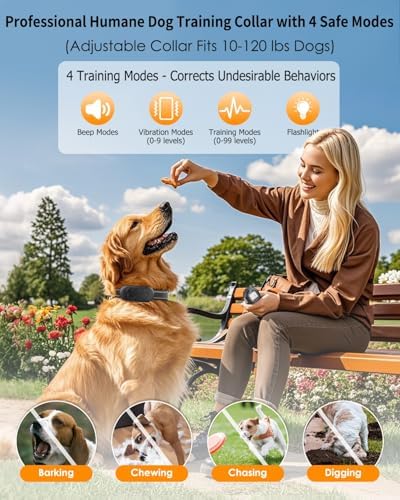 Dog Shock Collar with Remote Control - Shock Collar for Dogs IPX7 Waterproof Dog Training Collar with Beep Vibration Static Correction Flashlight Long-Lasting Battery Safe Training for dogs 10–120 lbs