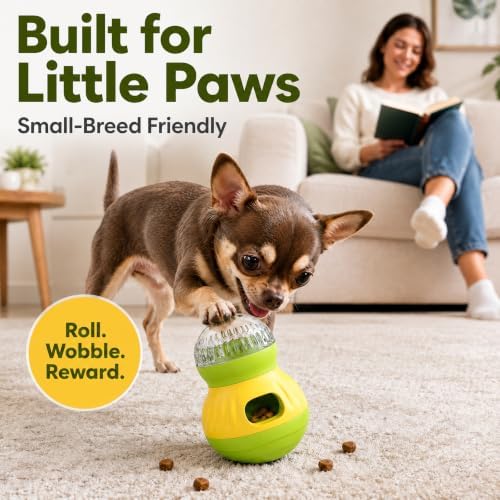 HCY&WLD Dog Interactive Puzzle Toy Adjustable Treat Dispensing Ball (Green) | Sturdy Material, Self-Righting Wobble Base, Indoor Enrichment, Slow Feeder, Smarter Play, Mental Stimulation, Boredom Buster