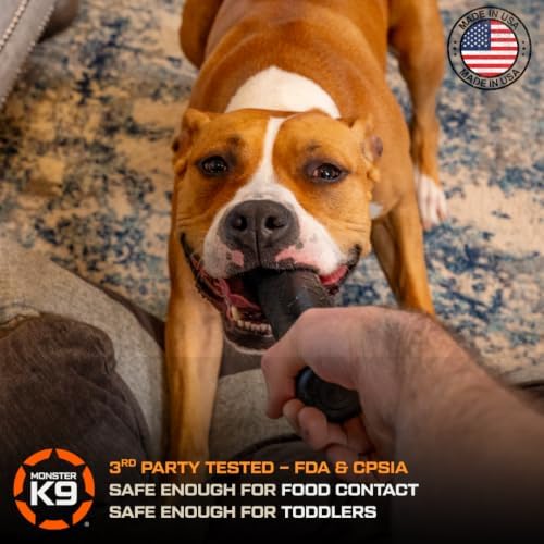 Monster K9 Chew Stick | Virtually Indestructible. Lifetime Guaranteed. | USA Made | VULCRON™ Natural Rubber | Durable, Heavy Duty Tug & Fetch Dog Toy for Aggressive Chewers | Med/Large Breeds, 9x1.75”