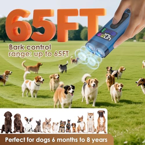 Dog Bark Deterrent Device – 65FT Range Anti Barking Device for Dogs, Stops Neighbor’s Dog Barking with 3 Ultrasonic Frequencies (25/30/40kHz) & 5 Sound Modes, for Indoor & Outdoor Training
