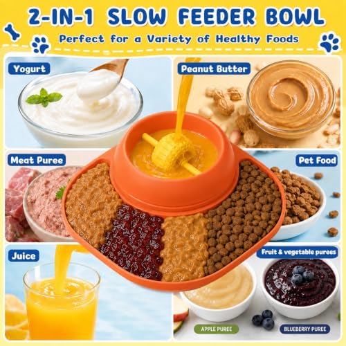 Slow Feeder Dog Bowls, Lick Mat & Interactive Rolling Ball, Dishwasher Safe