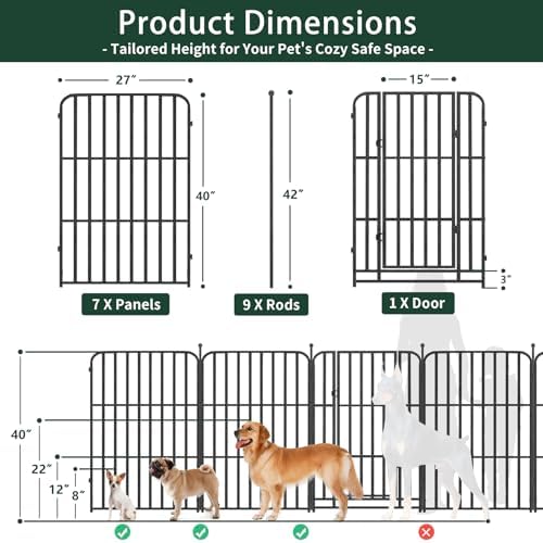 Metal Dog Playpen 40" 8 Panels for Medium Large Dogs, Indoor Outdoor Exercise Pen for Yard RV Camping, Thickened Steel Tube, Gravity Lock & Ball Head Iron Rods