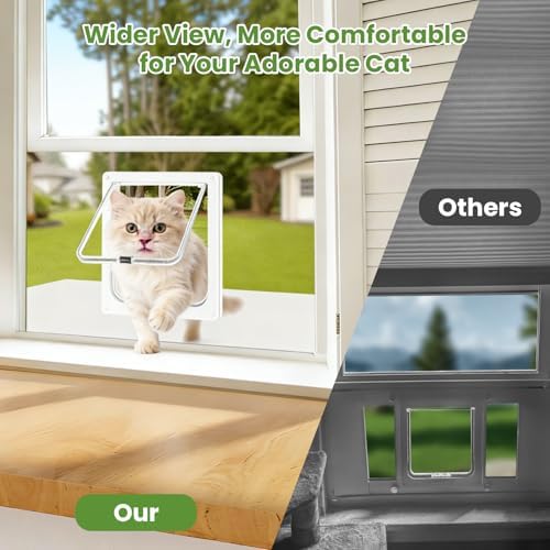 Frosted Cat Door for Window, Fits 18-28 Inch, Magnetic Closure, 4 Modes