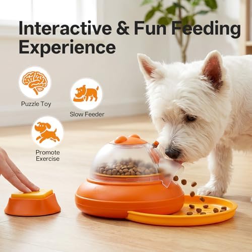 Dog Puzzle Feeder Toy, Slow Feeder Dog Bowls, Interactive IQ Training | Automatic Treat Dispenser, Interactive Dog Toys, 260 ml Capacity with Remote Control, Rechargeable Pet Food Feeder for Dog