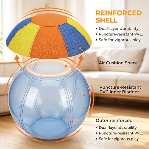 10/18/22" Herding Ball for Dogs & Horses - Tear-Resistant Inflatable Toy with Heavy-Duty Handle Cover & Pump - Durable Exercise Ball for Large Pets (Medium)