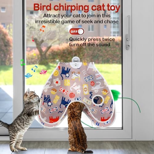 Interactive Cat Toys Moving Concealed Feathers Cat Toys Motion Activated Wall-Mounted Hanging Kitten Toy with Real Mouse Squeaky