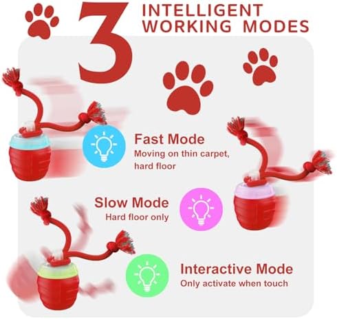 Interactive Dog Toy, [Newly Upgraded] Motion Activated Rolling Ball for Small Dogs, Automatic Moving Dogs Ball for Boredom, USB Rechargeable(Red)