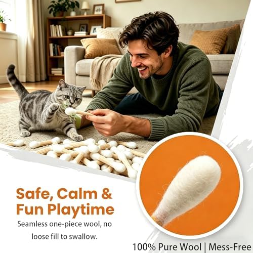4 Pack Natural Wool Braided-Cat Toys Cat Qtip Toy with Organic Catnip