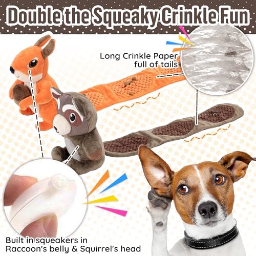 LECHONG 2-Pack Plush Squeaky Dog Toys, 23-Inch Snuffle Puzzle Tug of War Toy with Roll-Up Treat-Hiding Crinkle Tail, Enrichment Toys for Small & Medium Dogs to Relieve Boredom & Mental Stimulation