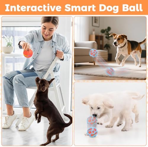 Interactive Dog Toy Ball, Durable Automatic Moving Rolling/Bouncing Balls for Puppies, Small/Medium/Large Dogs | Plush & Rubber Covers for Safe Chewing & Fun,USB Rechargeable