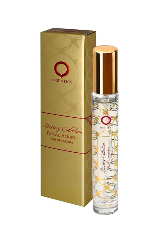 Orientica Luxury Collection Royal Amber Eau De Parfum 0.33 Oz/10ml Mini Spray - Fruity, Gourmand, Amber, Woody, Vanilla, Bergamot, Melon, Pineapple, Musk - Arabic Perfume for Men & Women