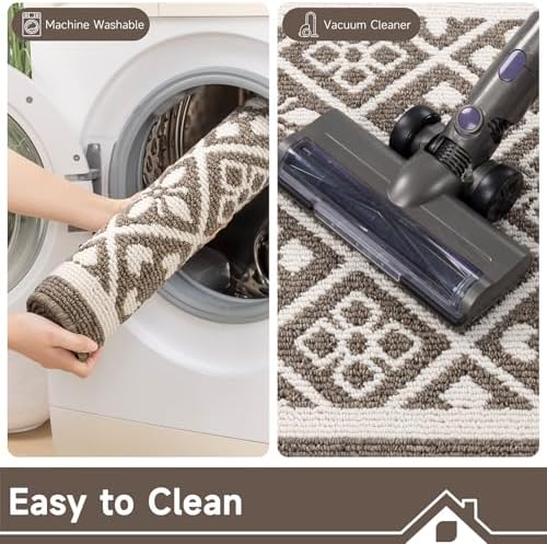 Ileading Hallway Runner Rug 2x10 ft,Washable Indoor Brown Entryway Carpet with Non Slip Rubber Backing,Low Pile Heavy Duty Kitchen Floor Mat for Entrance & High Traffic Areas
