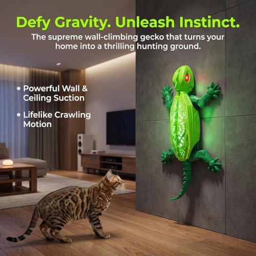 Remote Control Wall Climbing Gecko for Cats, Interactive RC Lizard that Climbs Walls & Ceilings for Indoor Felines, Rechargeable Electric Pet Chaser with Lifelike Crawling Action (Pink-1pcs)