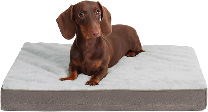 KSIIA Orthopedic Dog Bed for Small Dogs with Waterproof Lining, Grey, 21x13 | Deluxe Soft Plush Dog Crate Bed, Washable Pet Mat with Removable Cover & Egg Crate Foam for Small Dogs Sleeping & Relaxing