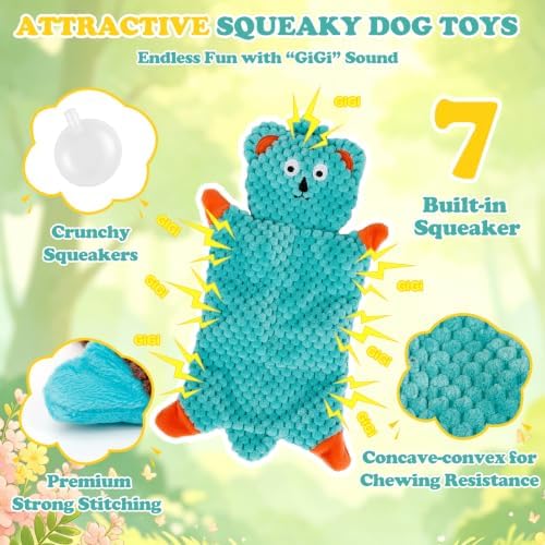 No Stuffing Squeaky Dog Toys for Samll Medium Large Breeds, 3 Pack Durable Plush Puppy Chew Toys for Teething and Boredom, Interactive Dog Toy to Keep Them Busy