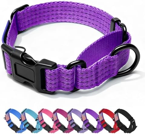 Martingale Dog Collar Reflective NO Pull with USA Flag, L,Purple