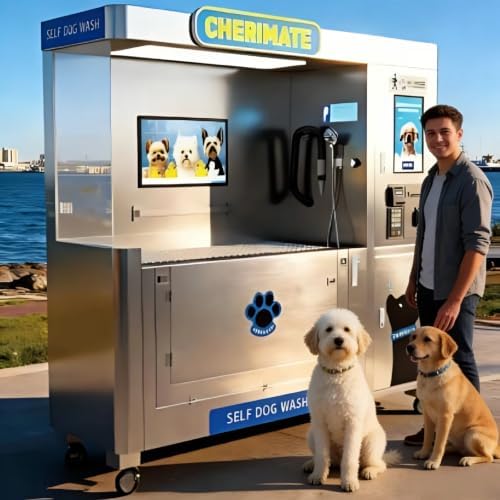 Smart Dog Wash Kiosk, Self Service Pet Washing Machine with Hot Water