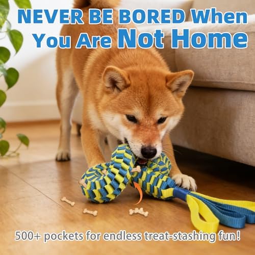 Snuffle Ball for Dogs, Interactive Dog Puzzle Toy for Smart Dogs Treat Dispensing, Durable Tug Of War Dog Chew Toys for Small Medium Large Dogs, Multi-Functional Floating Pool Pet Toys Indoor Outdoor