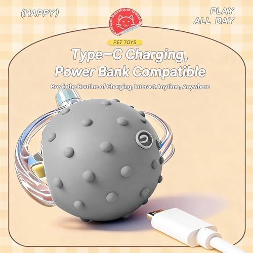 Automatic Chirping Cat Ball, 3 Interchangeable Tails for Indoor Cats, Gray