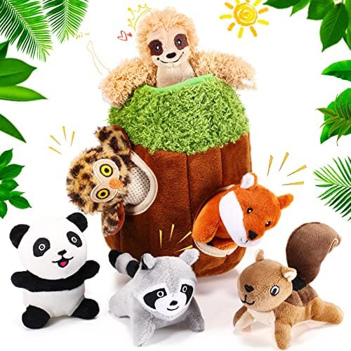 Skylety 7 Pcs Hide and Seek Squeaky Plush Dog Toys for Small Medium Puppies