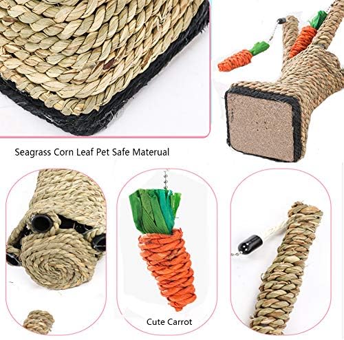 Hamiledyi Pet Rabbit Toy Tree Bunny Fun Chew Toy Rattan Grass Scratcher