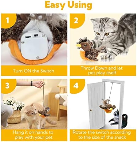 Flapping Bird Cat Toy, Motion Activated with Catnip, 3 Modes & USB Rechargeable, Machine Washable Interactive Toy for Indoor Cats