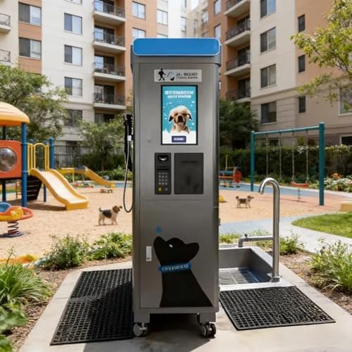 Smart Dog Wash Kiosk, Self Service Pet Washing Machine with Hot Water