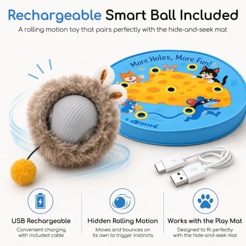 Interactive Cat Toys, Motion Ball 7-Hole Play Mat for Indoor Cats