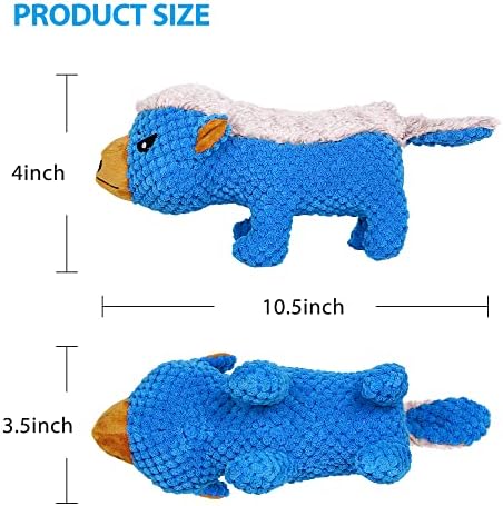 IOKHEIRA Dog Plush Toys for Aggressive Chewers, Indestructible Dog Squeaky Toys with Crinkle Paper, Durable Teething Chew Toys for Medium and Large Breed (Blue)