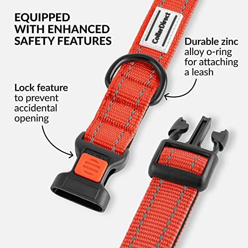 Reflective Dog Collar, Quick-Release Buckle (Orange, 14-18 Inch)