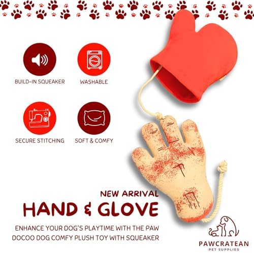 7" Squeaky Plush Toy for Puppies Small Dogs Self Etertainment Washable Soft Made [PET ONLY] (Red Glove & Hand)