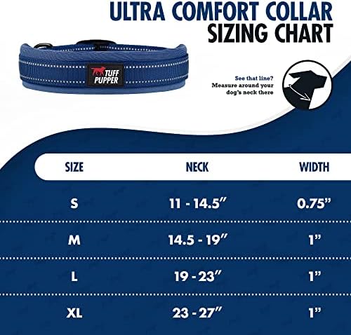 Tuff Pupper Ultra Comfort Padded Dog Collar | Thick Neoprene Padding | Ballistic Nylon Strap Dog Collar with Reflective Stitching | Durable Metal Buckle & Integrated ID Tag Holder | Waterproof Collars