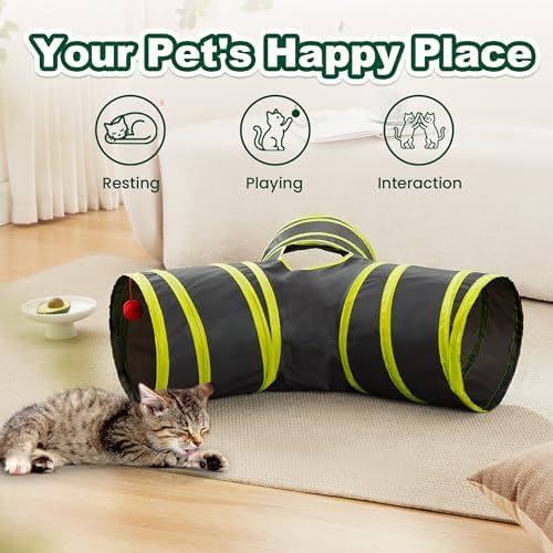 Love's cabin Cat Tunnel for Indoor Cats, 3-Way Collapsible Play Tunnel