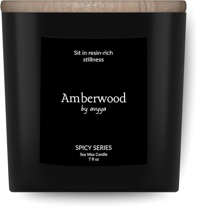 Spicy Series Soy Candle | 100% Natural Soy Wax, Essential Oil Aromatherapy | Eco-Friendly Wooden Wick and Reusable Jar | Carbon-Free | Handmade Gift Candle (Amberwood)