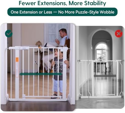 Babelio 36-56" Extra Wide Baby Gate for Stairs No Drilling, PressGuard II | Pressure/Wall Mount, Dual Lock with Indicator, Auto Close, Heavy Duty, Easy Install for Doorways, Kitchens, Hallway, White