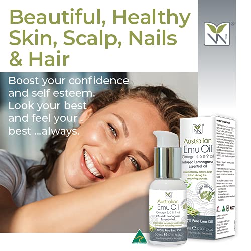 Y Not Natural Pure Emu Oil - Organic Moisture for Face, Body, Hair, Scalp & Nails - Rich in Omega 3-6-9, Vitamins & Essential Minerals - Australian Emu Oil (60ml) 2.03 fl oz - Lemongrass