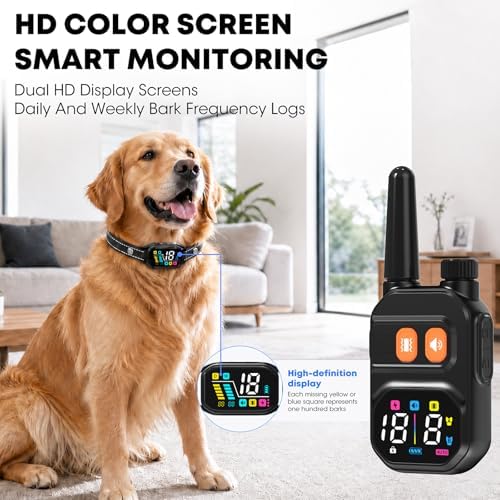 Dog Training Collar with Remote: 2-in-1 Manual & Auto Bark Control, 4 Training Modes, IP67, Rechargeable Shock Collar for Outdoor Walks & Owner Away, 5-26IN Nylon S/M/L Dogs, Phantom Black