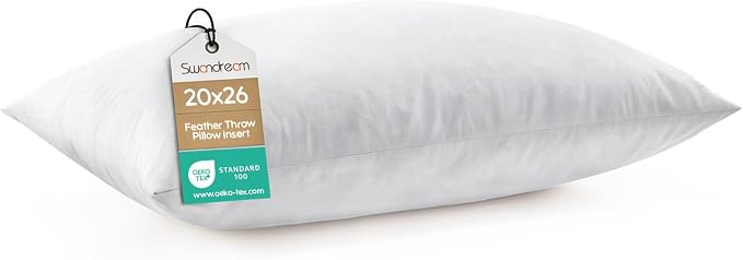 20x26 Feather Lumbar Pillow Insert, Decorative Throw Pillow Insert for Covers, Fuller Fit with Soft Support for Bed and Couch