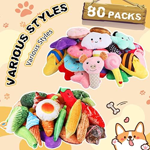 Hungdao 80 Pcs Dog Toys Bulk, Small Dogs Plush Squeaky Chew Toys