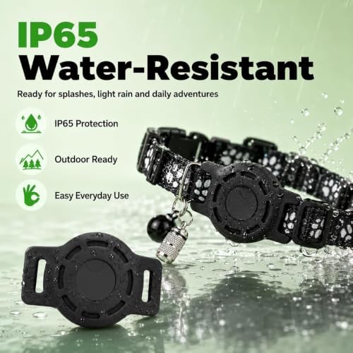 GPS Collar for Cats (Android Only) Pet Tracker, Soccer Style Smart Tag Compatible with Google Find My, Waterproof No Monthly Fee Cat Tracking Collar, Game Day Football Design for Pet Safety