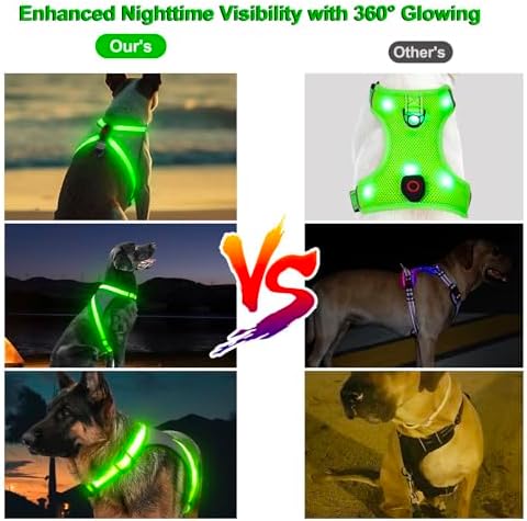 Visinite LED Dog Harness, USB Rechargeable Light Up Dog Vest, 2 Illuminate Modes Glow in The Dark Dog Harness, Adjustable Lighted Pet Harness Light for Night Walking Safety (Green, L)
