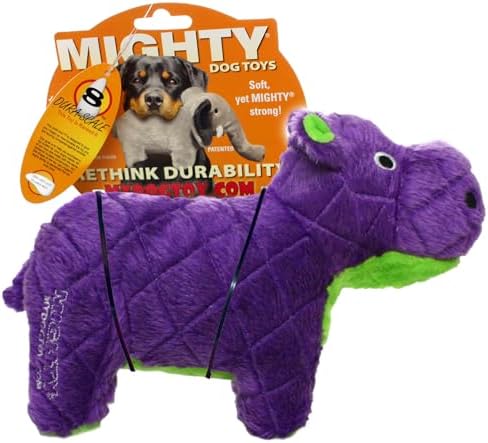 MIGHTY- Safari Hippo - Squeaker-Multiple Layers. Made Durable, Strong & Tough. Interactive Play Dog Toy (Tug, Toss & Fetch). Machine Washable & Floats