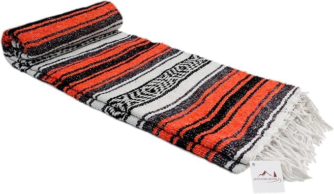 Open Road Goods Bulk Falsa Blankets - Handwoven Authentic Mexican Falsa - Great for Weddings, Yoga, Beach, Picnics, or Mexican Throw! (Orange/Black, 15 Pack)