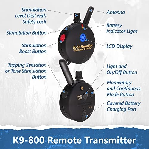 Educator K9-800 Tactical E Collar for Dog Training with Remote - 3/4 Mile Range, Waterproof, 100 Stimulation Levels, Tone or Vibration Mode, Night Light for Small, Medium & Large Dogs (37 inc)