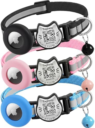 Cat Collar with AirTag Holder, QR Code Tag and Bell (3 Pack)