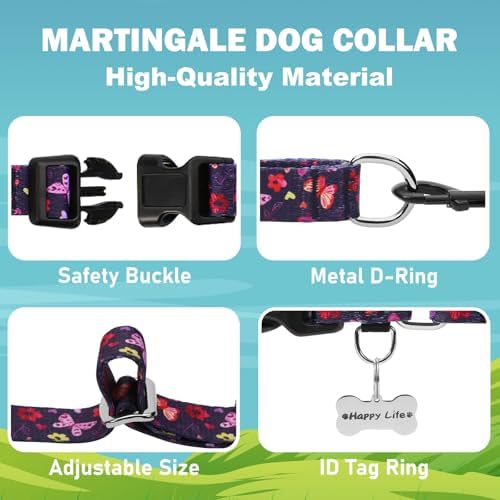 Martingale Collar for Dogs with Buckle No Pull, Purple Butterfly, M